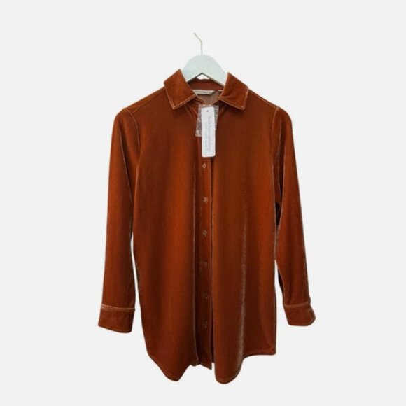 NWT Soft Surroundings Dark Copper Velvet Boyfriend Tunic Shirt Top Size PXS - Picture 2 of 8